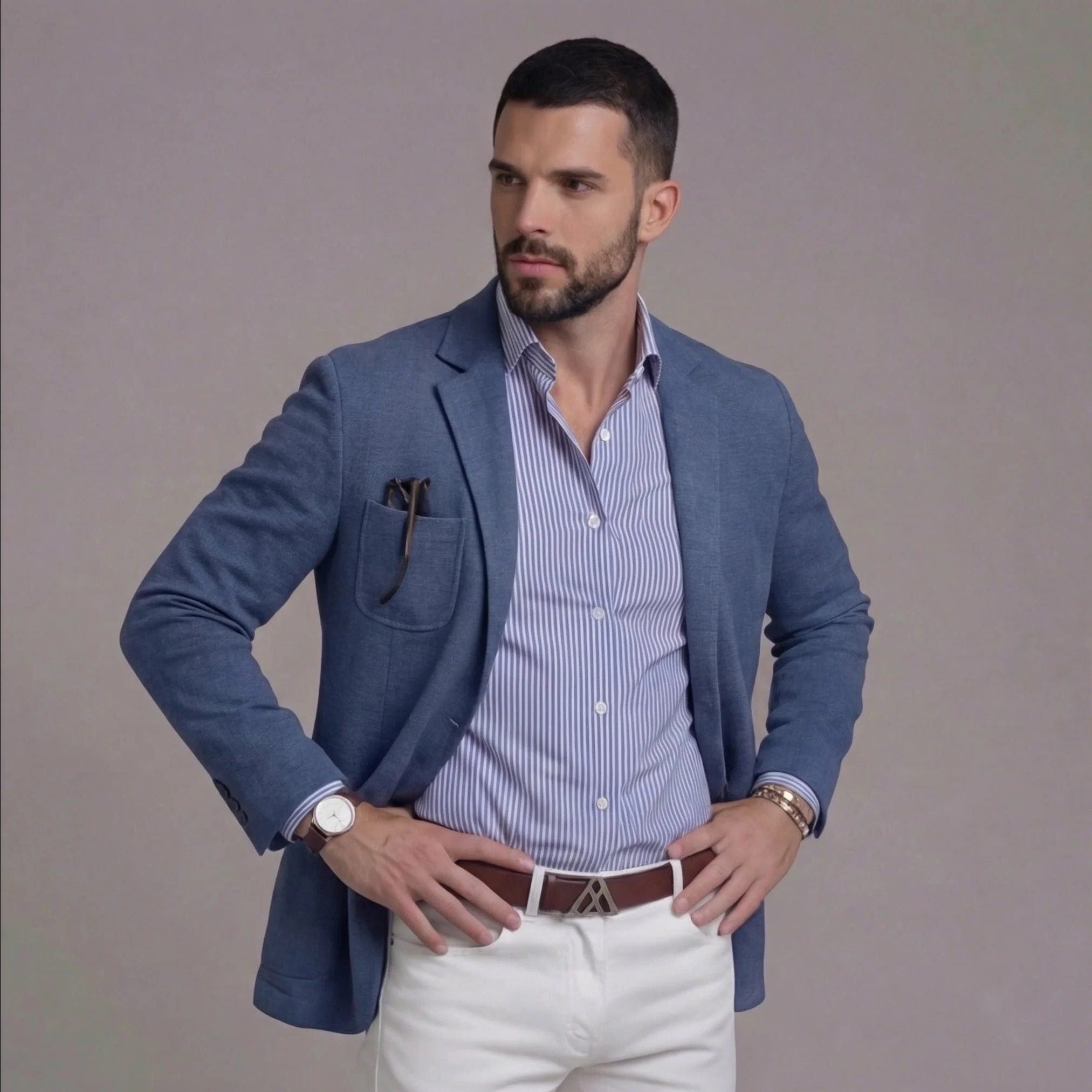 Linen Notch Lapel Blazer for Men - View 3