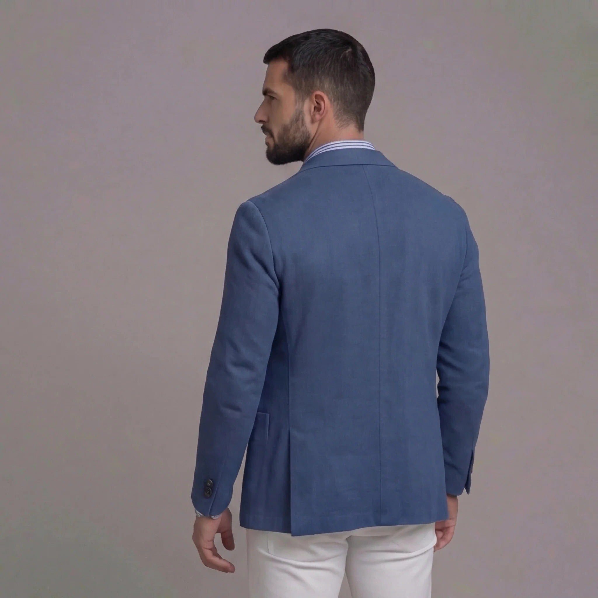 Linen Notch Lapel Blazer for Men - View 4