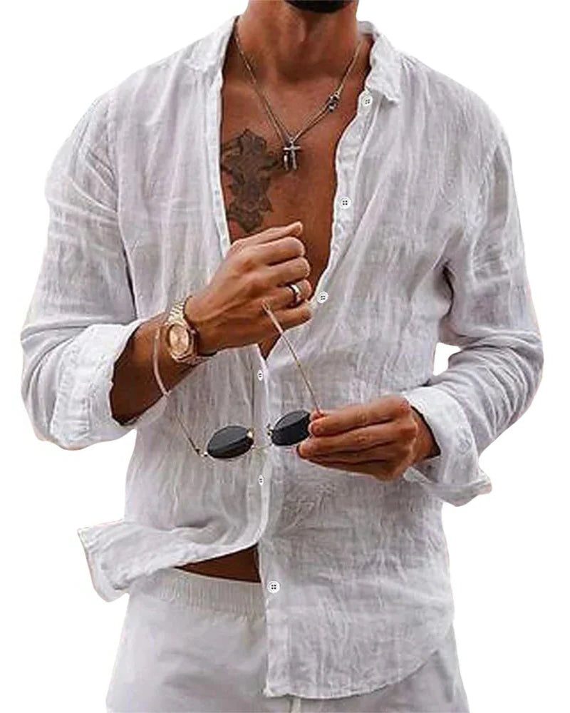 Linen Oversized Button-Down Shirt for Men