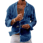 Linen Oversized Button-Down Shirt for Men - Navy Blue