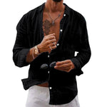 Linen Oversized Button-Down Shirt for Men - Black