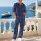 Collar Long Sleeve Cotton Blend Set for Men