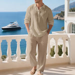 Collar Long Sleeve Cotton Blend Set for Men - View 2