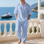 Collar Long Sleeve Cotton Blend Set for Men - View 3