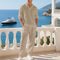 Collar Long Sleeve Cotton Blend Set for Men - Khaki