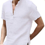 Linen Short Sleeve Henley Shirt for Men - White
