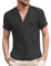 Linen Short Sleeve Henley Shirt for Men - Black