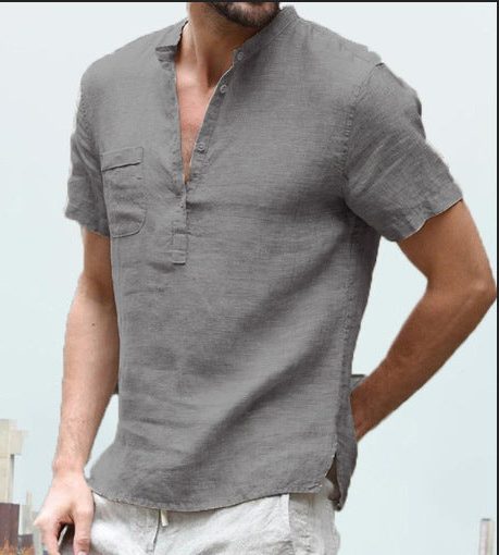 Linen Short Sleeve Henley Shirt for Men - View 6