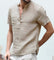 Linen Short Sleeve Henley Shirt for Men - Khaki