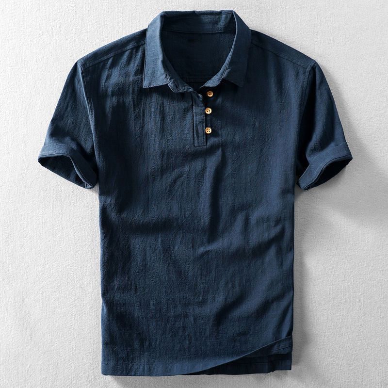 Linen Short Sleeve Polo Shirt for Men