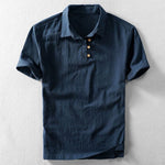 Linen Short Sleeve Polo Shirt for Men
