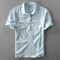 Linen Short Sleeve Polo Shirt for Men - Light Blue