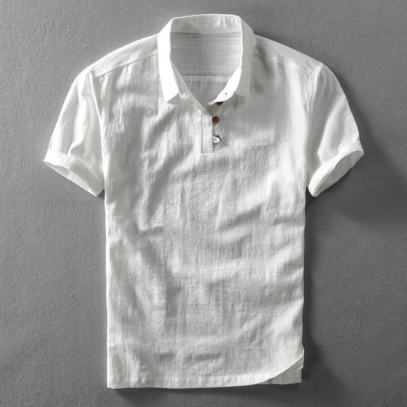 Linen Short Sleeve Polo Shirt for Men - White