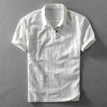Linen Short Sleeve Polo Shirt for Men - White
