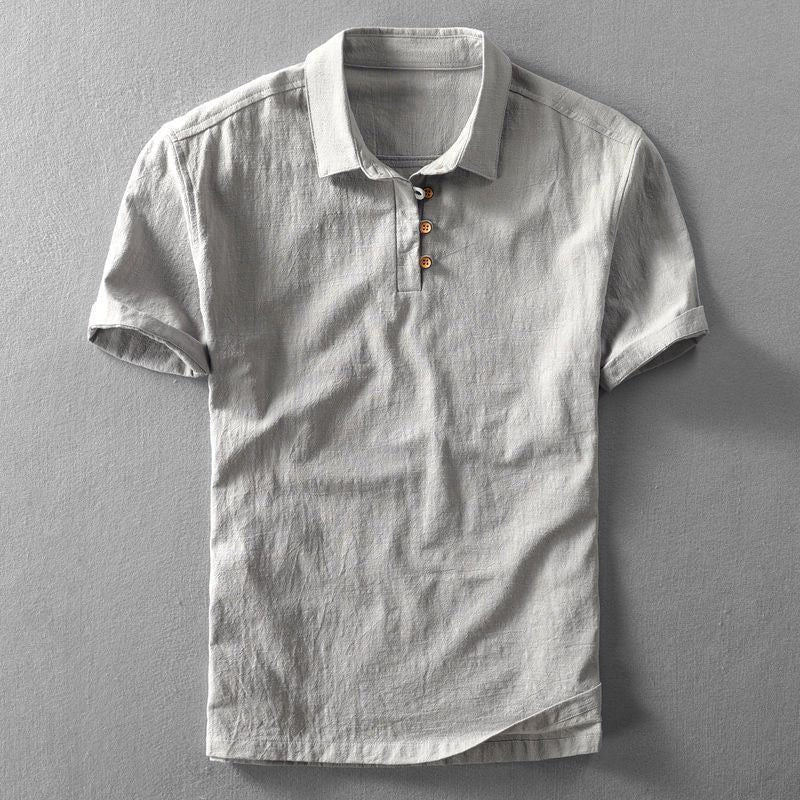 Linen Short Sleeve Polo Shirt for Men - Gray