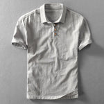 Linen Short Sleeve Polo Shirt for Men - Gray