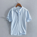 Linen Short Sleeve Shirt for Men - Light Blue