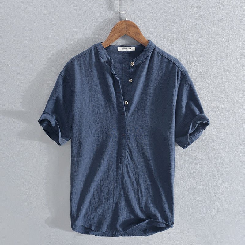 Linen Short Sleeve Shirt for Men - Dark Blue
