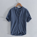 Linen Short Sleeve Shirt for Men - Dark Blue
