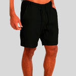 Linen Shorts with Drawstring for Men - Black
