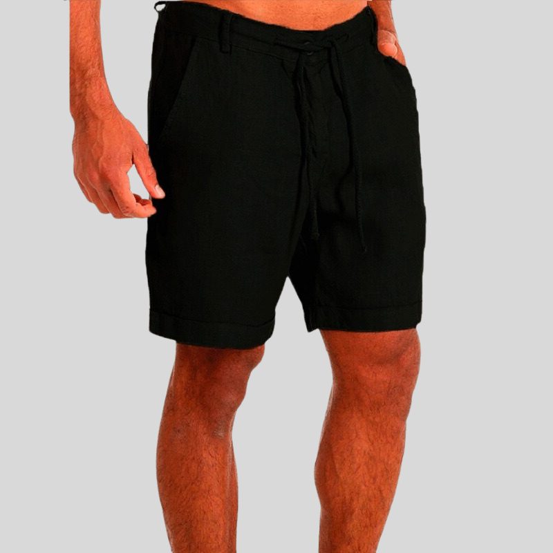 Linen Shorts with Drawstring for Men - Black