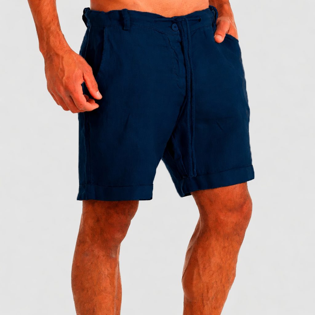 Linen Shorts with Drawstring for Men - Navy Blue