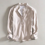 Linen Stand Collar Shirt for Men - Grey