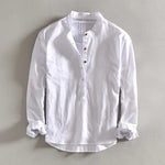 Linen Stand Collar Shirt for Men - White