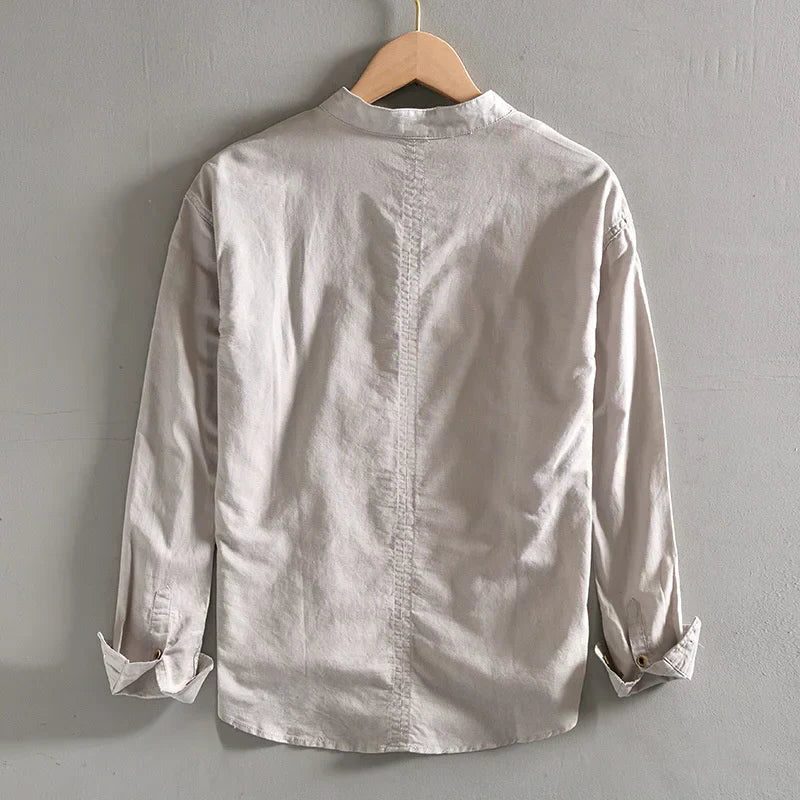 Linen Stand Collar Shirt for Men - View 6