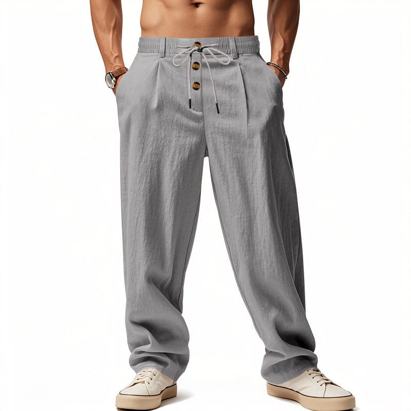 Linen Straight Leg Trousers for Men - Grau