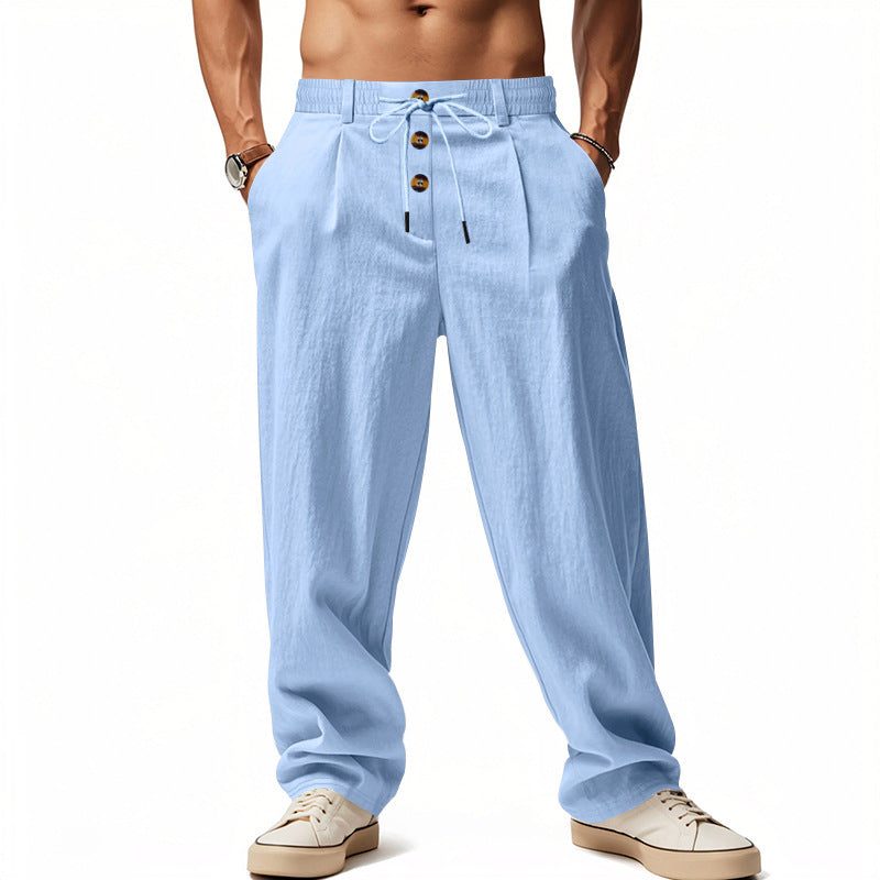 Linen Straight Leg Trousers for Men - Blau