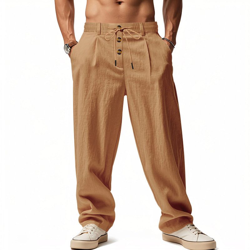Linen Straight Leg Trousers for Men - Erdbraun