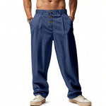 Linen Straight Leg Trousers for Men - Dunkelblau