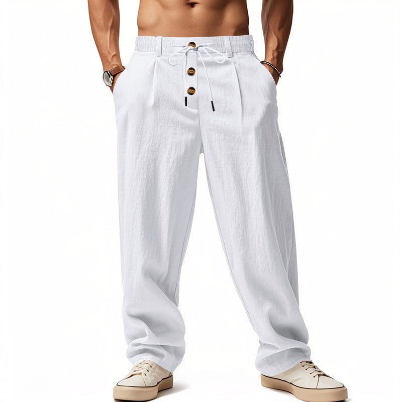 Linen Straight Leg Trousers for Men - Weiß