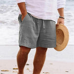Linen Straight Leg Shorts for Men - Light Grey