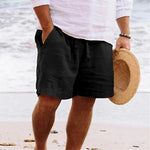Linen Straight Leg Shorts for Men - Black
