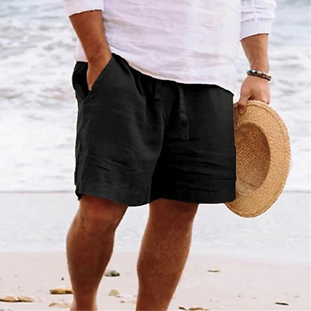 Linen Straight Leg Shorts for Men - Black