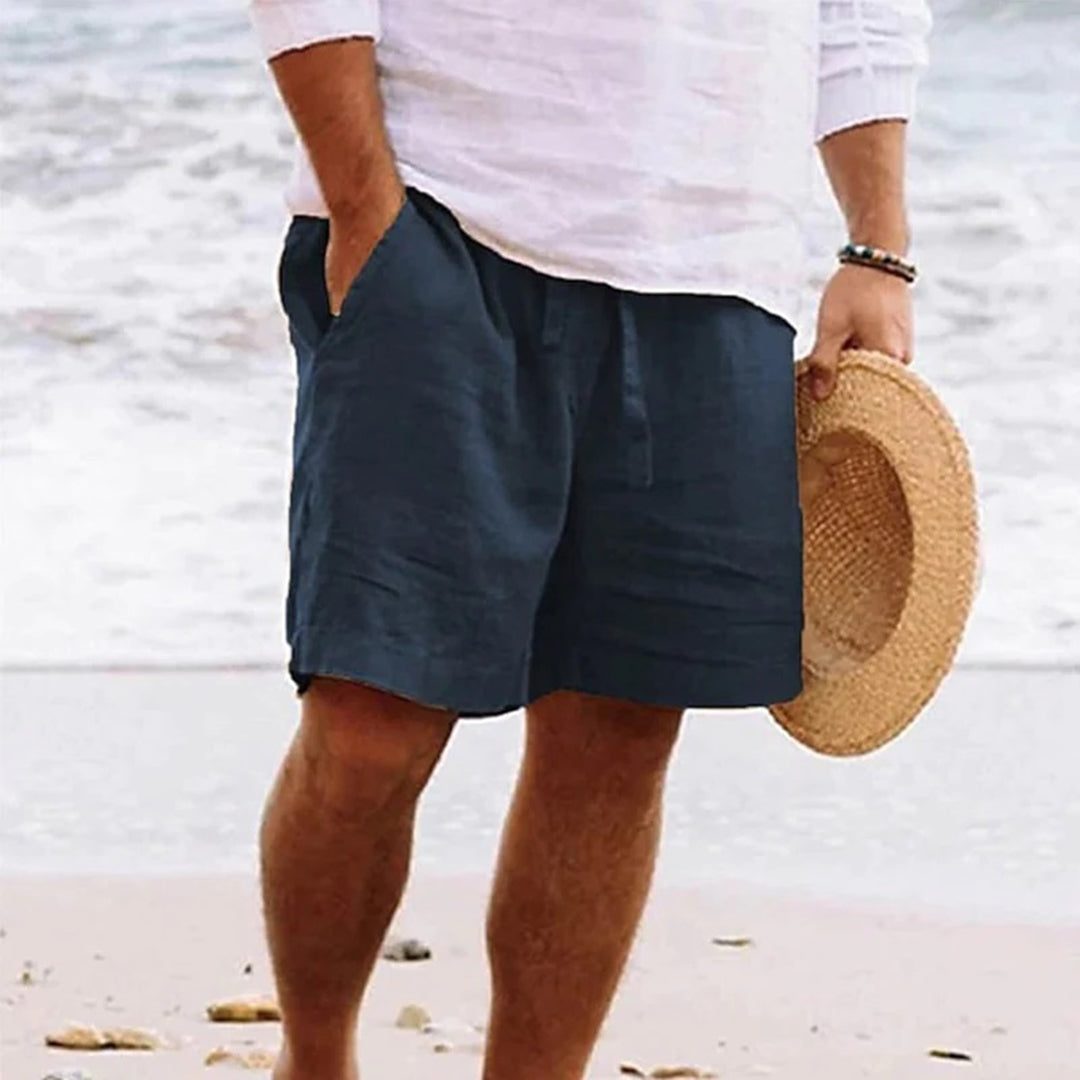 Linen Straight Leg Shorts for Men - Navy Blue