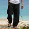 Linen Straight Leg Trousers for Men - Black