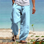 Linen Straight Leg Trousers for Men - Blue