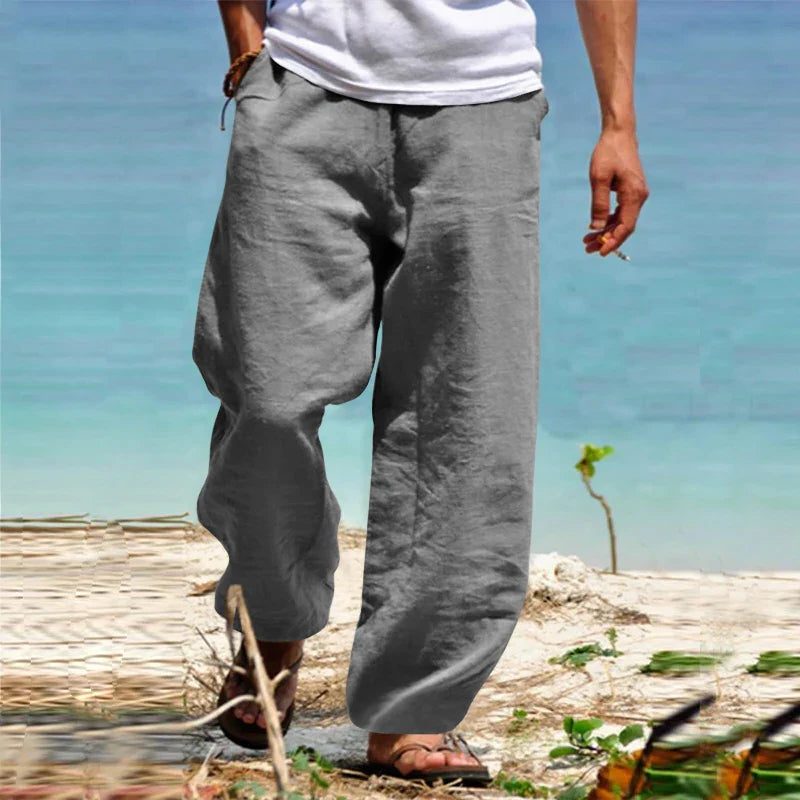 Linen Straight Leg Trousers for Men - Gray