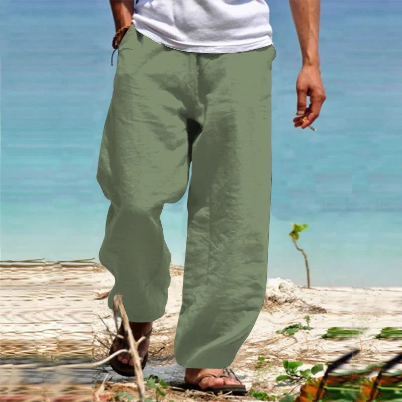 Linen Straight Leg Trousers for Men - Green