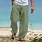 Linen Straight Leg Trousers for Men - Green