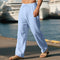 Linen Straight Leg Trousers with Drawstring for Men - Light Blue