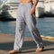 Linen Straight Leg Trousers with Drawstring for Men - Gray