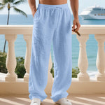 Linen Straight Leg Trousers with Drawstring for Men - View 4