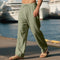Linen Straight Leg Trousers with Drawstring for Men - Olive Green