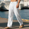 Linen Straight Leg Trousers with Drawstring for Men - White