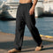Linen Straight Leg Trousers with Drawstring for Men - Black