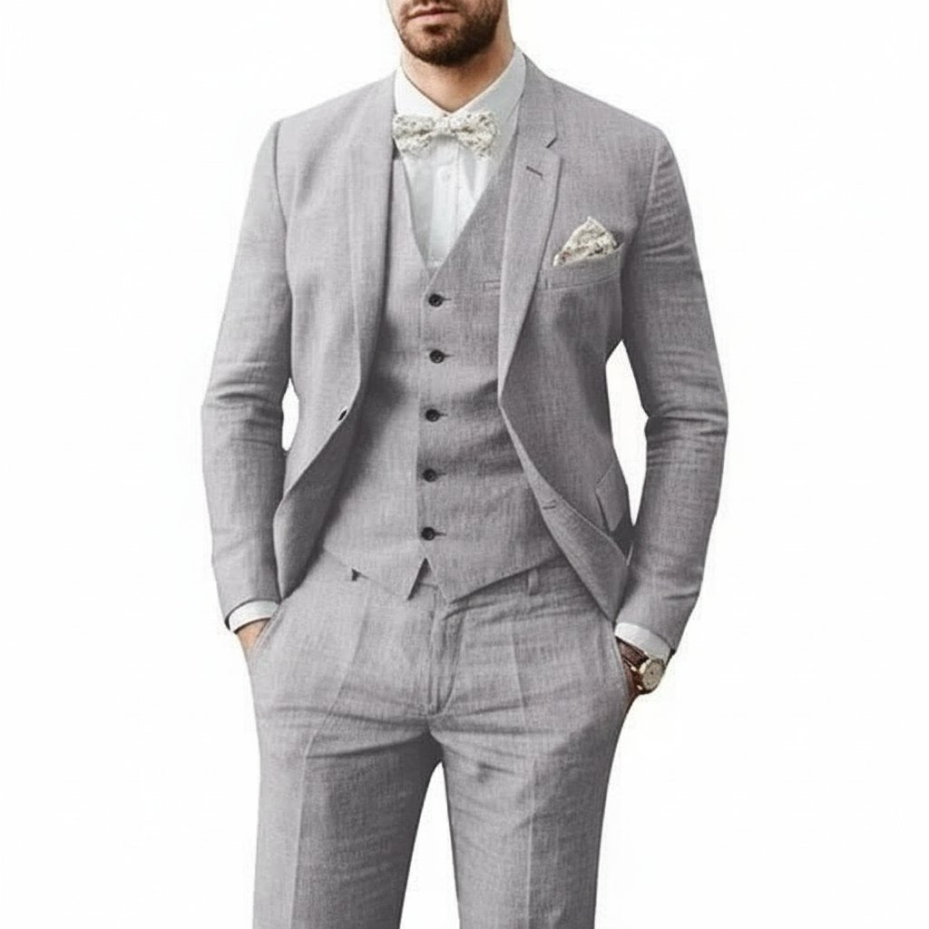 Linen Three-Piece Suit Set for Men